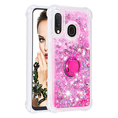 Silicone Candy Rubber TPU Bling-Bling Soft Case Cover with Finger Ring Stand S01 for Samsung Galaxy A20e Hot Pink