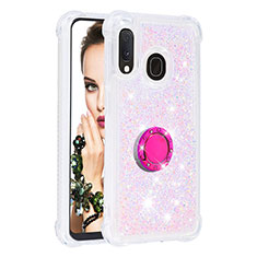 Silicone Candy Rubber TPU Bling-Bling Soft Case Cover with Finger Ring Stand S01 for Samsung Galaxy A20e Pink