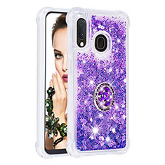 Silicone Candy Rubber TPU Bling-Bling Soft Case Cover with Finger Ring Stand S01 for Samsung Galaxy A20e Purple