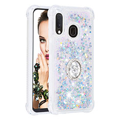 Silicone Candy Rubber TPU Bling-Bling Soft Case Cover with Finger Ring Stand S01 for Samsung Galaxy A20e Silver