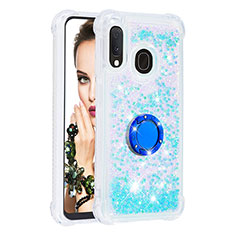 Silicone Candy Rubber TPU Bling-Bling Soft Case Cover with Finger Ring Stand S01 for Samsung Galaxy A20e Sky Blue