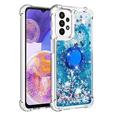 Silicone Candy Rubber TPU Bling-Bling Soft Case Cover with Finger Ring Stand S01 for Samsung Galaxy A23 4G Blue
