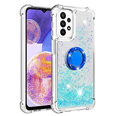 Silicone Candy Rubber TPU Bling-Bling Soft Case Cover with Finger Ring Stand S01 for Samsung Galaxy A23 4G Cyan
