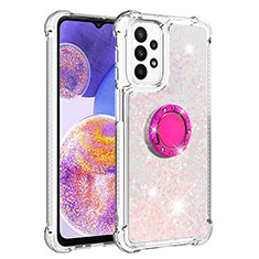 Silicone Candy Rubber TPU Bling-Bling Soft Case Cover with Finger Ring Stand S01 for Samsung Galaxy A23 4G Pink