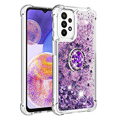 Silicone Candy Rubber TPU Bling-Bling Soft Case Cover with Finger Ring Stand S01 for Samsung Galaxy A23 4G Purple