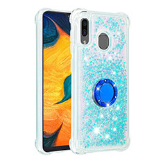 Silicone Candy Rubber TPU Bling-Bling Soft Case Cover with Finger Ring Stand S01 for Samsung Galaxy A30 Sky Blue