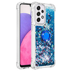 Silicone Candy Rubber TPU Bling-Bling Soft Case Cover with Finger Ring Stand S01 for Samsung Galaxy A33 5G Blue