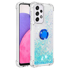 Silicone Candy Rubber TPU Bling-Bling Soft Case Cover with Finger Ring Stand S01 for Samsung Galaxy A33 5G Cyan