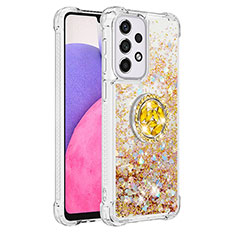 Silicone Candy Rubber TPU Bling-Bling Soft Case Cover with Finger Ring Stand S01 for Samsung Galaxy A33 5G Gold