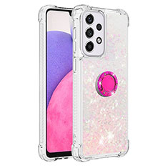 Silicone Candy Rubber TPU Bling-Bling Soft Case Cover with Finger Ring Stand S01 for Samsung Galaxy A33 5G Pink