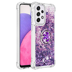 Silicone Candy Rubber TPU Bling-Bling Soft Case Cover with Finger Ring Stand S01 for Samsung Galaxy A33 5G Purple