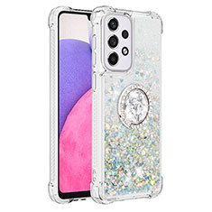 Silicone Candy Rubber TPU Bling-Bling Soft Case Cover with Finger Ring Stand S01 for Samsung Galaxy A33 5G Silver