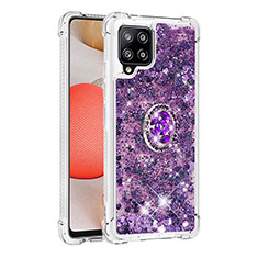 Silicone Candy Rubber TPU Bling-Bling Soft Case Cover with Finger Ring Stand S01 for Samsung Galaxy A42 5G Purple