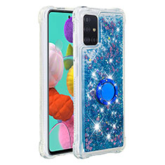 Silicone Candy Rubber TPU Bling-Bling Soft Case Cover with Finger Ring Stand S01 for Samsung Galaxy A51 5G Blue