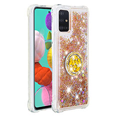 Silicone Candy Rubber TPU Bling-Bling Soft Case Cover with Finger Ring Stand S01 for Samsung Galaxy A51 5G Gold