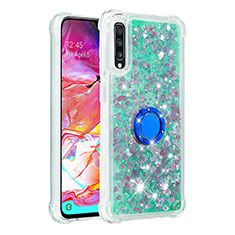 Silicone Candy Rubber TPU Bling-Bling Soft Case Cover with Finger Ring Stand S01 for Samsung Galaxy A70S Green