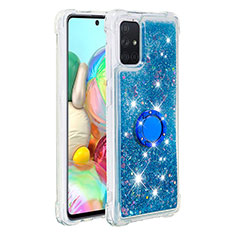 Silicone Candy Rubber TPU Bling-Bling Soft Case Cover with Finger Ring Stand S01 for Samsung Galaxy A71 4G A715 Blue
