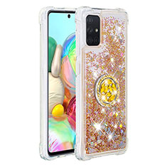 Silicone Candy Rubber TPU Bling-Bling Soft Case Cover with Finger Ring Stand S01 for Samsung Galaxy A71 4G A715 Gold