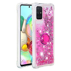 Silicone Candy Rubber TPU Bling-Bling Soft Case Cover with Finger Ring Stand S01 for Samsung Galaxy A71 4G A715 Hot Pink