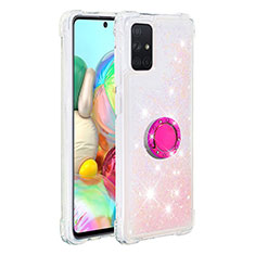 Silicone Candy Rubber TPU Bling-Bling Soft Case Cover with Finger Ring Stand S01 for Samsung Galaxy A71 4G A715 Pink