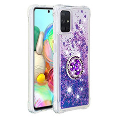 Silicone Candy Rubber TPU Bling-Bling Soft Case Cover with Finger Ring Stand S01 for Samsung Galaxy A71 4G A715 Purple