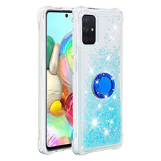 Silicone Candy Rubber TPU Bling-Bling Soft Case Cover with Finger Ring Stand S01 for Samsung Galaxy A71 4G A715 Sky Blue