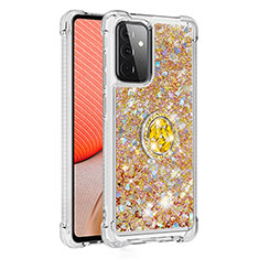 Silicone Candy Rubber TPU Bling-Bling Soft Case Cover with Finger Ring Stand S01 for Samsung Galaxy A72 4G Gold
