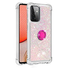 Silicone Candy Rubber TPU Bling-Bling Soft Case Cover with Finger Ring Stand S01 for Samsung Galaxy A72 5G Pink