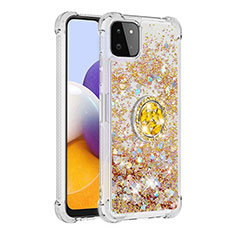 Silicone Candy Rubber TPU Bling-Bling Soft Case Cover with Finger Ring Stand S01 for Samsung Galaxy F42 5G Gold
