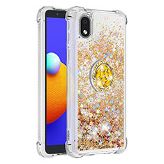 Silicone Candy Rubber TPU Bling-Bling Soft Case Cover with Finger Ring Stand S01 for Samsung Galaxy M01 Core Gold