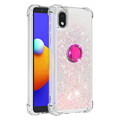 Silicone Candy Rubber TPU Bling-Bling Soft Case Cover with Finger Ring Stand S01 for Samsung Galaxy M01 Core Pink