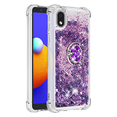Silicone Candy Rubber TPU Bling-Bling Soft Case Cover with Finger Ring Stand S01 for Samsung Galaxy M01 Core Purple