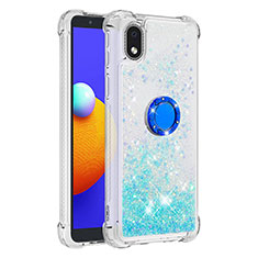 Silicone Candy Rubber TPU Bling-Bling Soft Case Cover with Finger Ring Stand S01 for Samsung Galaxy M01 Core Sky Blue