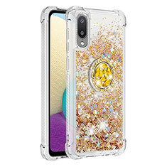 Silicone Candy Rubber TPU Bling-Bling Soft Case Cover with Finger Ring Stand S01 for Samsung Galaxy M02 Gold