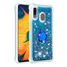 Silicone Candy Rubber TPU Bling-Bling Soft Case Cover with Finger Ring Stand S01 for Samsung Galaxy M10S Blue