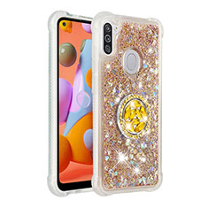 Silicone Candy Rubber TPU Bling-Bling Soft Case Cover with Finger Ring Stand S01 for Samsung Galaxy M11 Gold