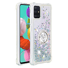 Silicone Candy Rubber TPU Bling-Bling Soft Case Cover with Finger Ring Stand S01 for Samsung Galaxy M40S Silver