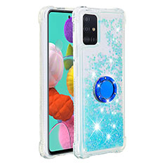 Silicone Candy Rubber TPU Bling-Bling Soft Case Cover with Finger Ring Stand S01 for Samsung Galaxy M40S Sky Blue