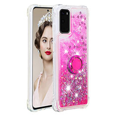 Silicone Candy Rubber TPU Bling-Bling Soft Case Cover with Finger Ring Stand S01 for Samsung Galaxy S20 5G Hot Pink