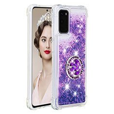 Silicone Candy Rubber TPU Bling-Bling Soft Case Cover with Finger Ring Stand S01 for Samsung Galaxy S20 5G Purple