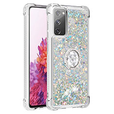 Silicone Candy Rubber TPU Bling-Bling Soft Case Cover with Finger Ring Stand S01 for Samsung Galaxy S20 FE (2022) 5G Silver