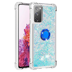 Silicone Candy Rubber TPU Bling-Bling Soft Case Cover with Finger Ring Stand S01 for Samsung Galaxy S20 FE (2022) 5G Sky Blue