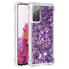Silicone Candy Rubber TPU Bling-Bling Soft Case Cover with Finger Ring Stand S01 for Samsung Galaxy S20 FE 5G Purple