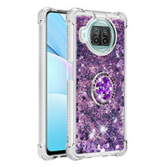 Silicone Candy Rubber TPU Bling-Bling Soft Case Cover with Finger Ring Stand S01 for Xiaomi Mi 10i 5G Purple