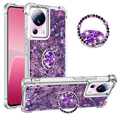 Silicone Candy Rubber TPU Bling-Bling Soft Case Cover with Finger Ring Stand S01 for Xiaomi Mi 13 Lite 5G Purple