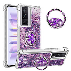 Silicone Candy Rubber TPU Bling-Bling Soft Case Cover with Finger Ring Stand S01 for Xiaomi Poco F5 Pro 5G Purple