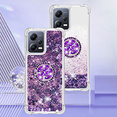 Silicone Candy Rubber TPU Bling-Bling Soft Case Cover with Finger Ring Stand S01 for Xiaomi Poco X5 5G Purple