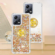 Silicone Candy Rubber TPU Bling-Bling Soft Case Cover with Finger Ring Stand S01 for Xiaomi Redmi Note 12 5G Gold