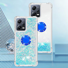 Silicone Candy Rubber TPU Bling-Bling Soft Case Cover with Finger Ring Stand S01 for Xiaomi Redmi Note 12 5G Sky Blue