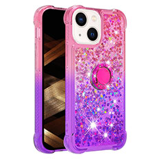 Silicone Candy Rubber TPU Bling-Bling Soft Case Cover with Finger Ring Stand S02 for Apple iPhone 13 Hot Pink